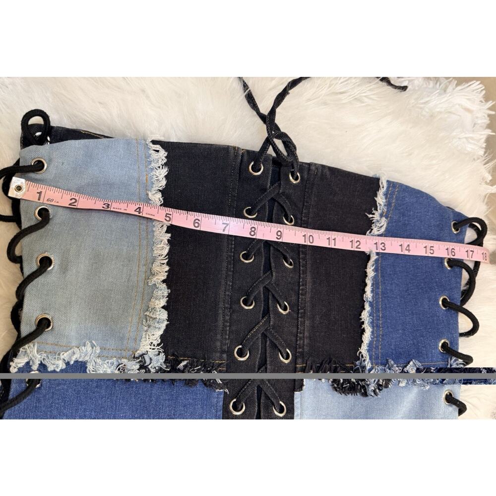 Akira Strapless, Patchwork, Side Closure, Denim Dress-M - Picture 4 of 4